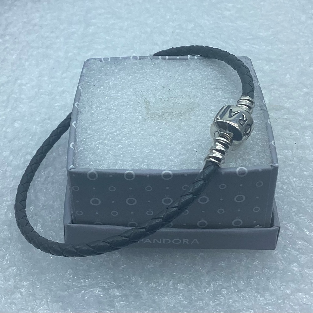 Pandora,”16CM Single Grey Braided Leather  Clasp  “ 16CM/6.29 Inche